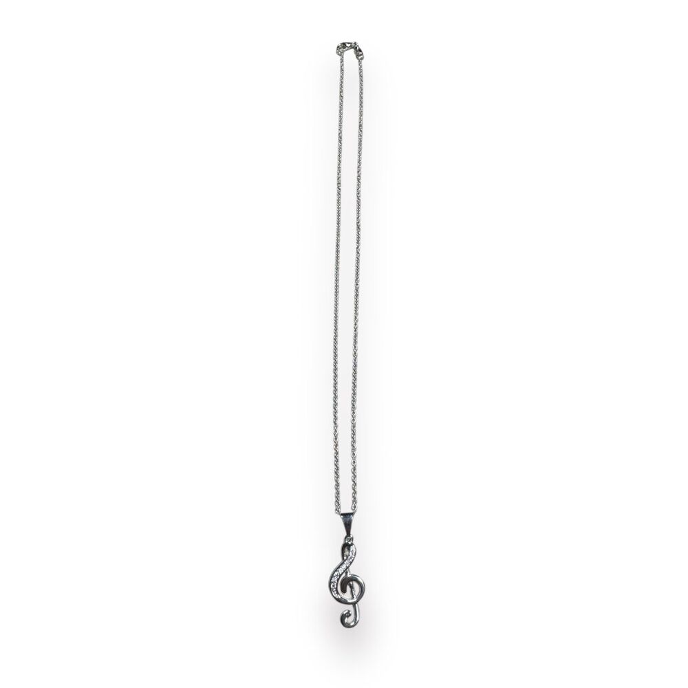 Music Note Rhinestone Sterling Silver 925 Necklace - Picture 4 of 6
